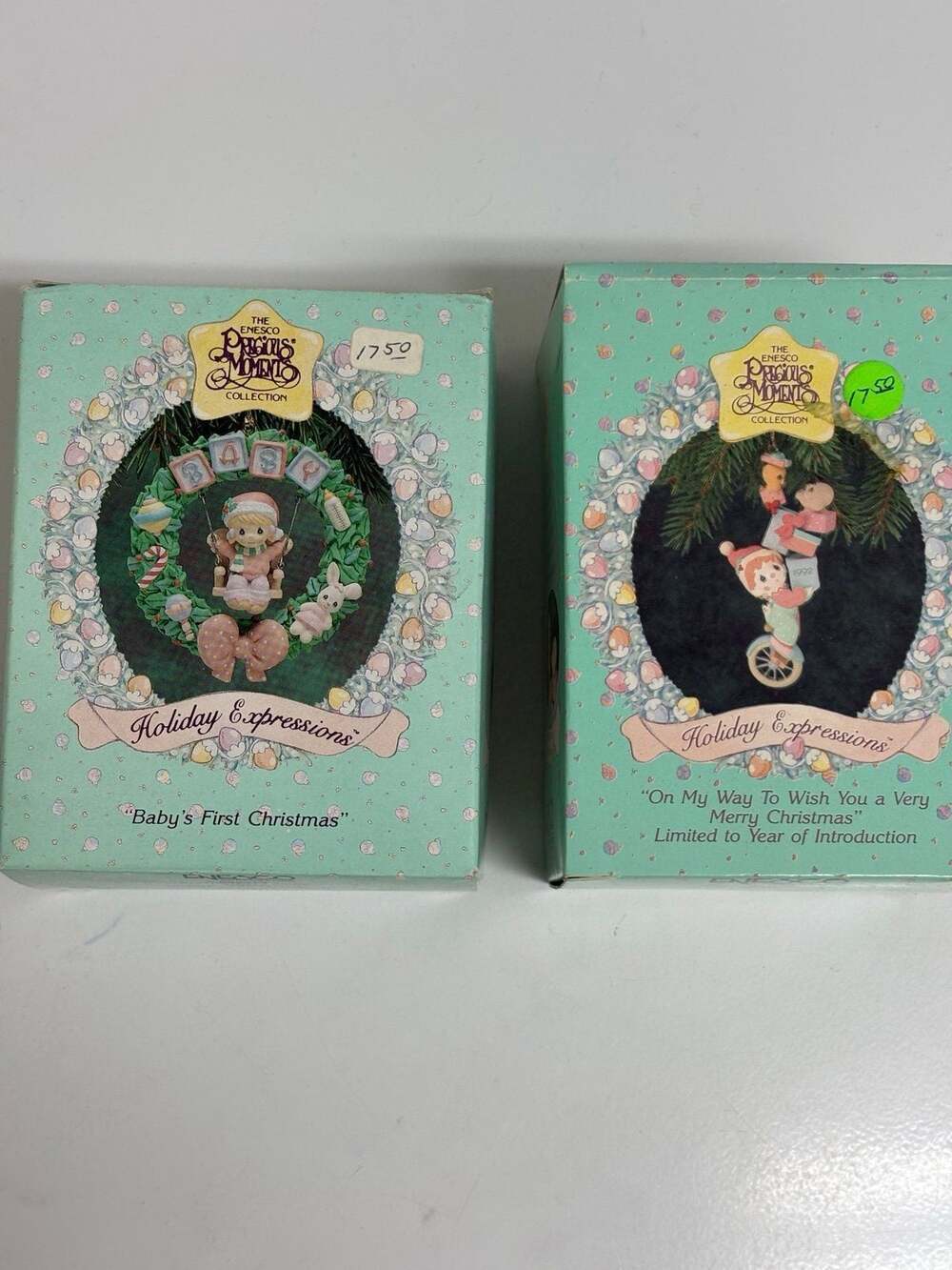 Lot of 2 Enesco Precious Moments “Holiday Expressions” Christmas ornaments